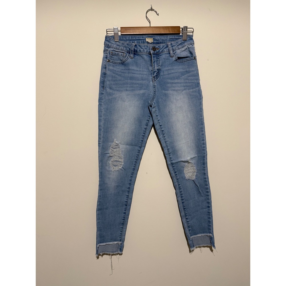 True Craft Womens Light Wash Distressed Skinny Jeans Step Hem Size 5